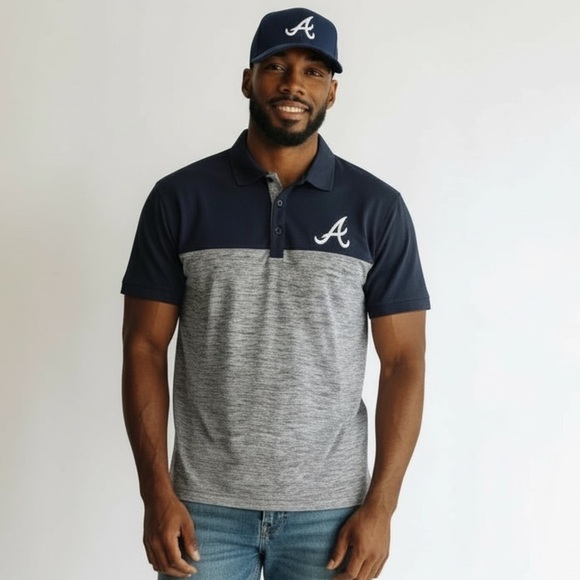 Majestic Other - Majestic Atlanta Brave Polo Shirt , Navy Blue,grey,white Mens Size XL